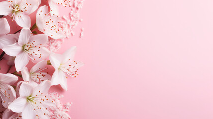 Flat Lay of Beautiful Flowers on Pink Background