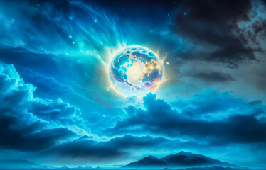 Holding dwarf fading star space nebula heaven clouds