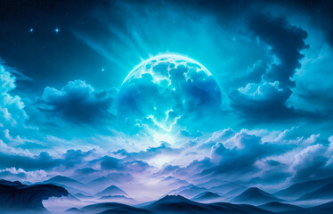 Holding dwarf fading star space nebula heaven clouds
