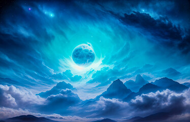 Holding dwarf fading star space nebula heaven clouds