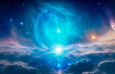 Holding dwarf fading star space nebula heaven clouds