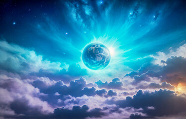 Holding dwarf fading star space nebula heaven clouds