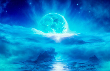 Holding dwarf fading star space nebula heaven clouds
