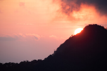 Close up of sunset  on top of mountain