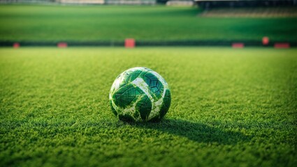 A Soccer Ball Resting on a Vibrant Green Field