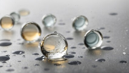 Water Droplets Glistening on a Shiny Metal Surface - obrazy, fototapety, plakaty