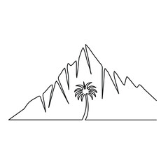 Fototapeta premium Continuous single line hand draw of high mountain sketch and outline vector illustration design