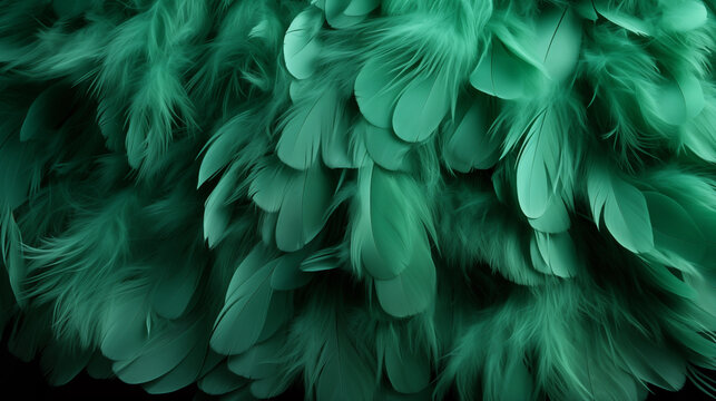 A background of green feathers, texture.Generate Ai