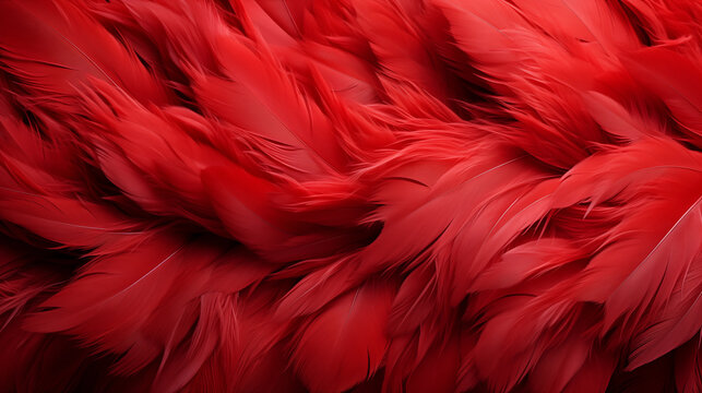 A background of red feathers, texture. Generate Ai
