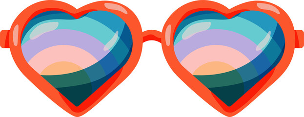 Groovy Sunglasses Set in Retro Hippie Style . Geometric Abstract Vector Eyewear in 1970s in Different Forms: Heart, Peace Symbol, Stars, Daisy Flowers for Print on T-Shirts, Cards, Creating Logo. 