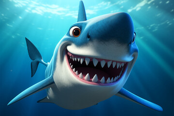 cartoon illustration of a cute shark smiling