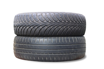 old worn damaged tires isolated