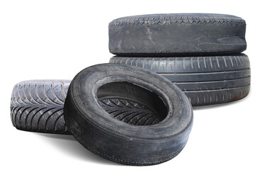 old worn damaged tires isolated - 690649735