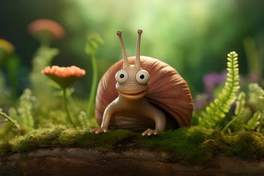 cartoon illustration of a cute snail smiling