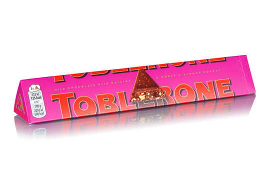 Toblerone chocolate type raisins from Tobler and Mondelez International company isolated on a white background