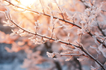 Obraz premium Glistening ice on tree branches, nature in winter