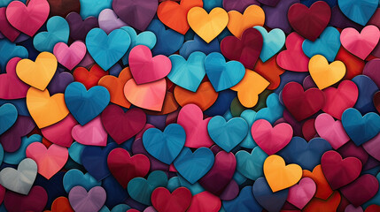 Collage of colorful heart shapes, forming a joyful abstract Valentine pattern Ai Generative