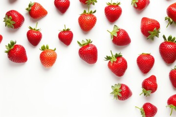 Fresh strawberries on white background. Top view