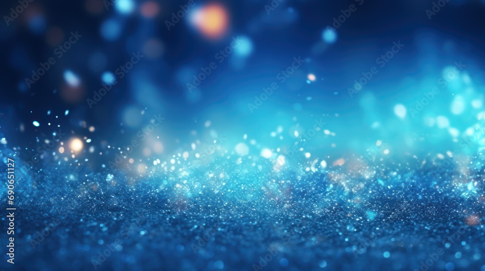 Poster abstract background of dark blue particles and soft blurred glow.