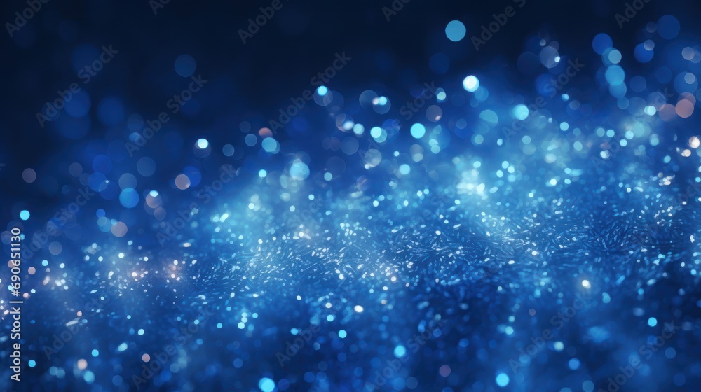 Poster abstract background of dark blue particles and soft blurred glow.