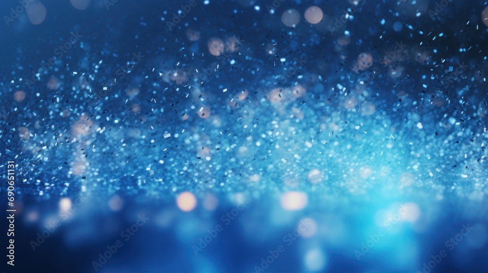 Poster abstract background of dark blue particles and soft blurred glow.