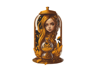 Watercolor Cute Anime Girl, With flowers, Fantasy Art, With Her Dog Friend, Vector Illustration Clipart