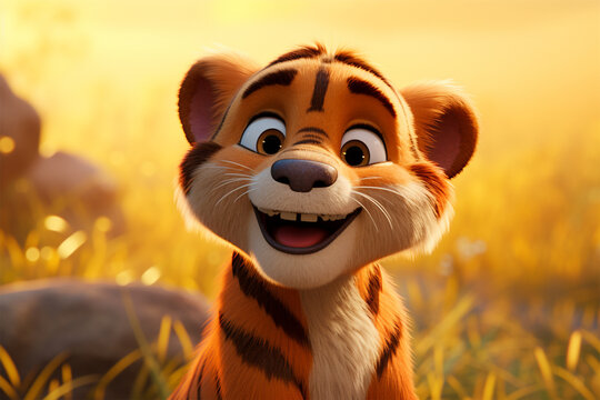 cartoon illustration of a cute tiger smiling