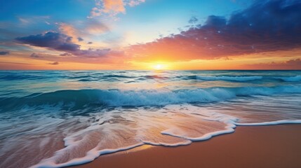 Bright sunrise seascape with blue sky