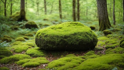 A Serene Moss-Covered Rock Amidst the Enchanting Forest