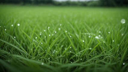 Field of Grass with Dew Drops