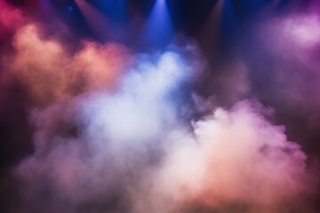 Fototapeta na wymiar Stage lights illuminate the smoke at the studio.