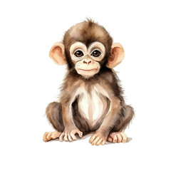 Whimsical Baby Monkey Watercolor Clipart for Joyous Baby Birthday Celebrations, Isolated on Transparent Background
