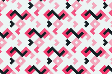 Retro black and pink geometric pattern background, vector abstract square lines art. Trendy bauhaus pattern background