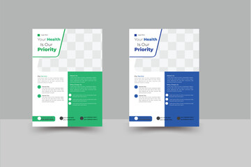 : Corporate healthcare and medical flyer. Healthcare Flyer Layout with Blue Accents.
