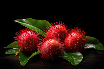 Rambutan fruits with leaves