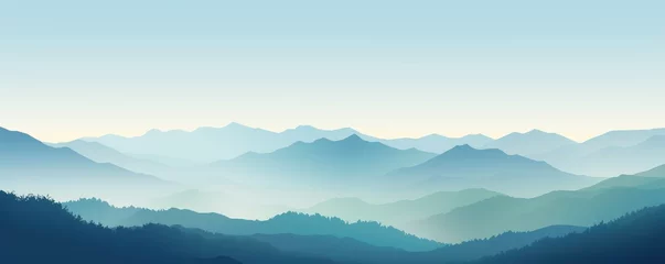 Wandaufkleber Vector panoramic landscape with blue and green misty silhouettes of mountains  © Celina