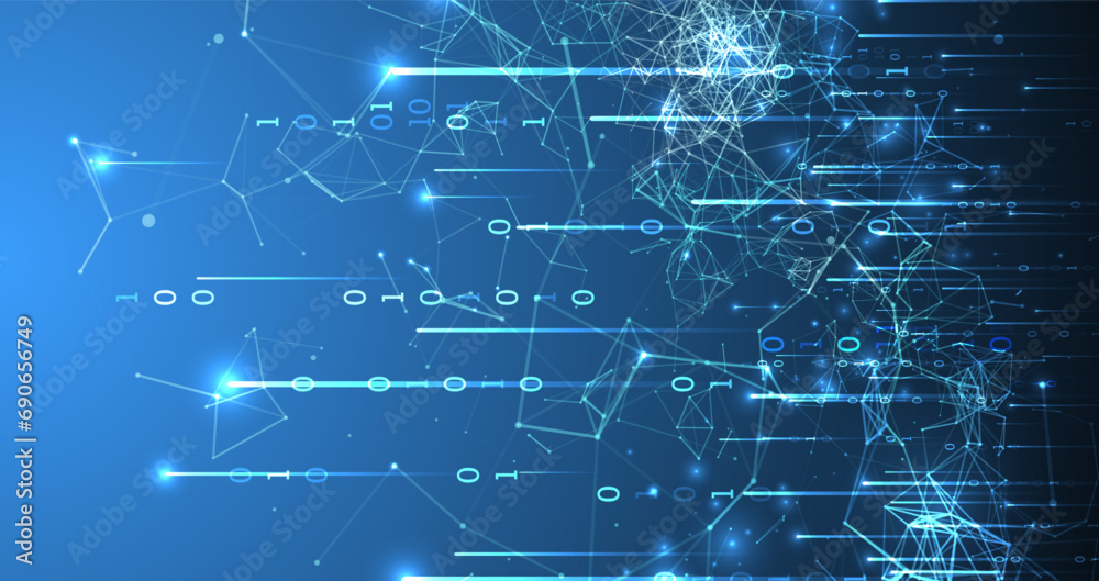 Fototapete Technology background. Big data concept. Binary computer code. Hand drawn vector illustration.