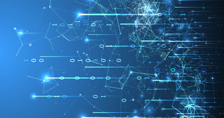 Technology background. Big data concept. Binary computer code. Hand drawn vector illustration.