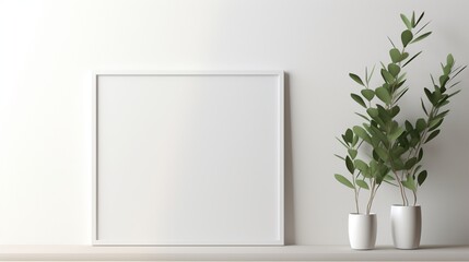 room with green plant and  with  empty white mock up