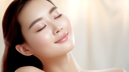 Obraz na płótnie Canvas Happy Asian Woman With Perfect Skin - Skin Care - Beauty Salon - Spa - Legal Ai