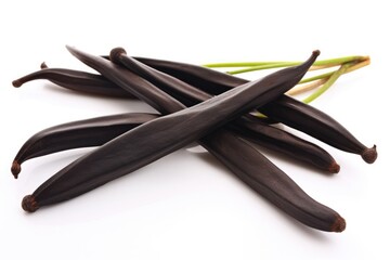 Closeup of Natural Vanilla Pods in Isolated Heap. Spice of Bean Stick with Rich Aroma
