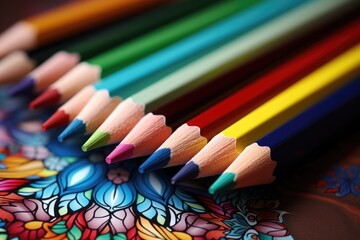 Colouring for Adults: Antistress Book and Pencils. Beautiful Design on Desk Background with Wax...