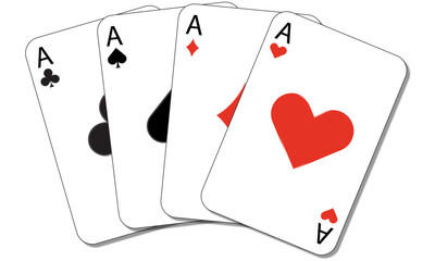 Vector illustration of the four card suits fanned out  – Clubs, Spades, Diamonds and Hearts Illustration

