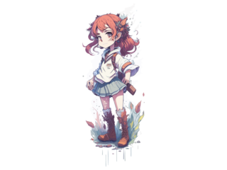 Watercolor Cute Anime Girl, With flowers, Fantasy Art, With Her Dog Friend, Vector Illustration Clipart