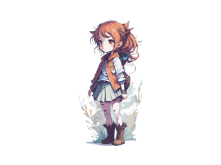 Watercolor Cute Anime Girl, With flowers, Fantasy Art, With Her Dog Friend, Vector Illustration Clipart