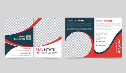 vector real estate  bifold brochure template design in different color. - obrazy, fototapety, plakaty