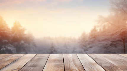 Wandaufkleber The empty wooden table top with blur winter background. Generative AI © æ Enterprises