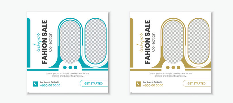square vector fashion sale social media post template design in various color