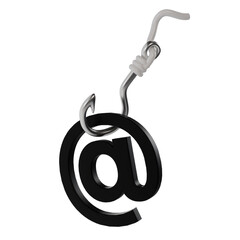 3d render email icon symbol with fishing hook. phishing crime illustration concept