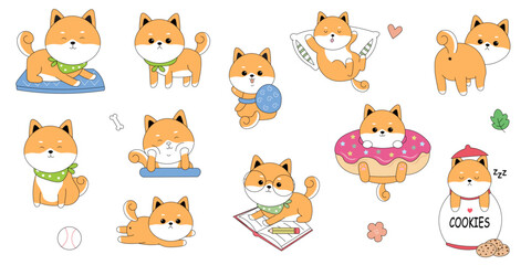 Cute Kawaii Shiba Inu Dog Cartoon Character Vector Clipart